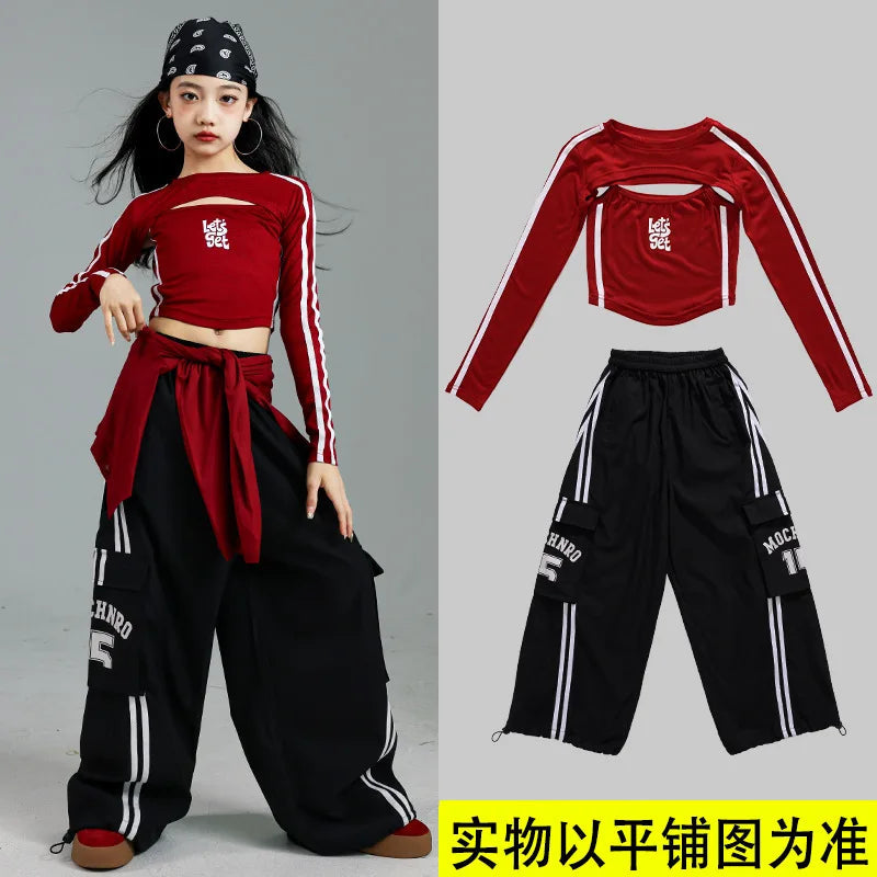 Girls K-pop Crop Top Joggers Cargo Pants Children Hip Hop Streetwear Girl Group Clothes Sets Kids Street Dance Jazz Costumes otakupop.store