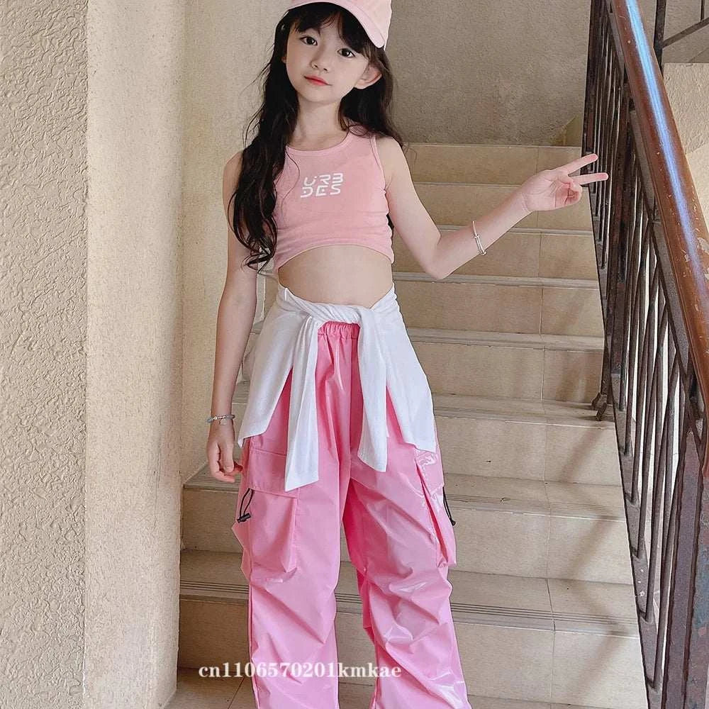 Jazz Dance Clothes For Girls Kpop Outfit Hip Hop Performance Wear Pink Shuffle Pants Kid Street Dance Show Fashion Suit New otakupop.store