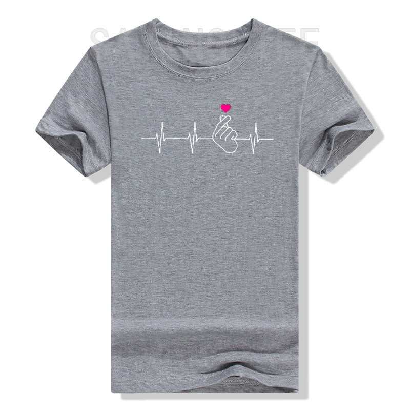 T-shirt K-Pop avec motif cœur fait main, manches courtes, tissu coton-polyester, style décontracté pour femmes fans de K-Drama et musique coréenne