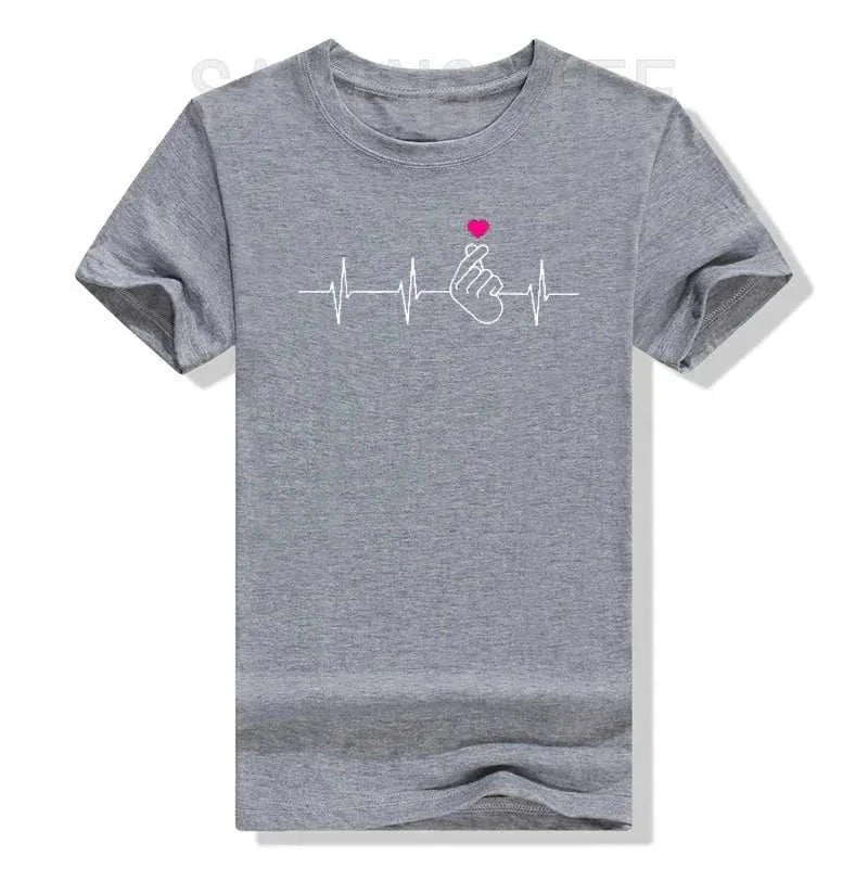 T-shirt K-Pop Femme manche courte avec motif cœur mains et style coréen en coton-polyester