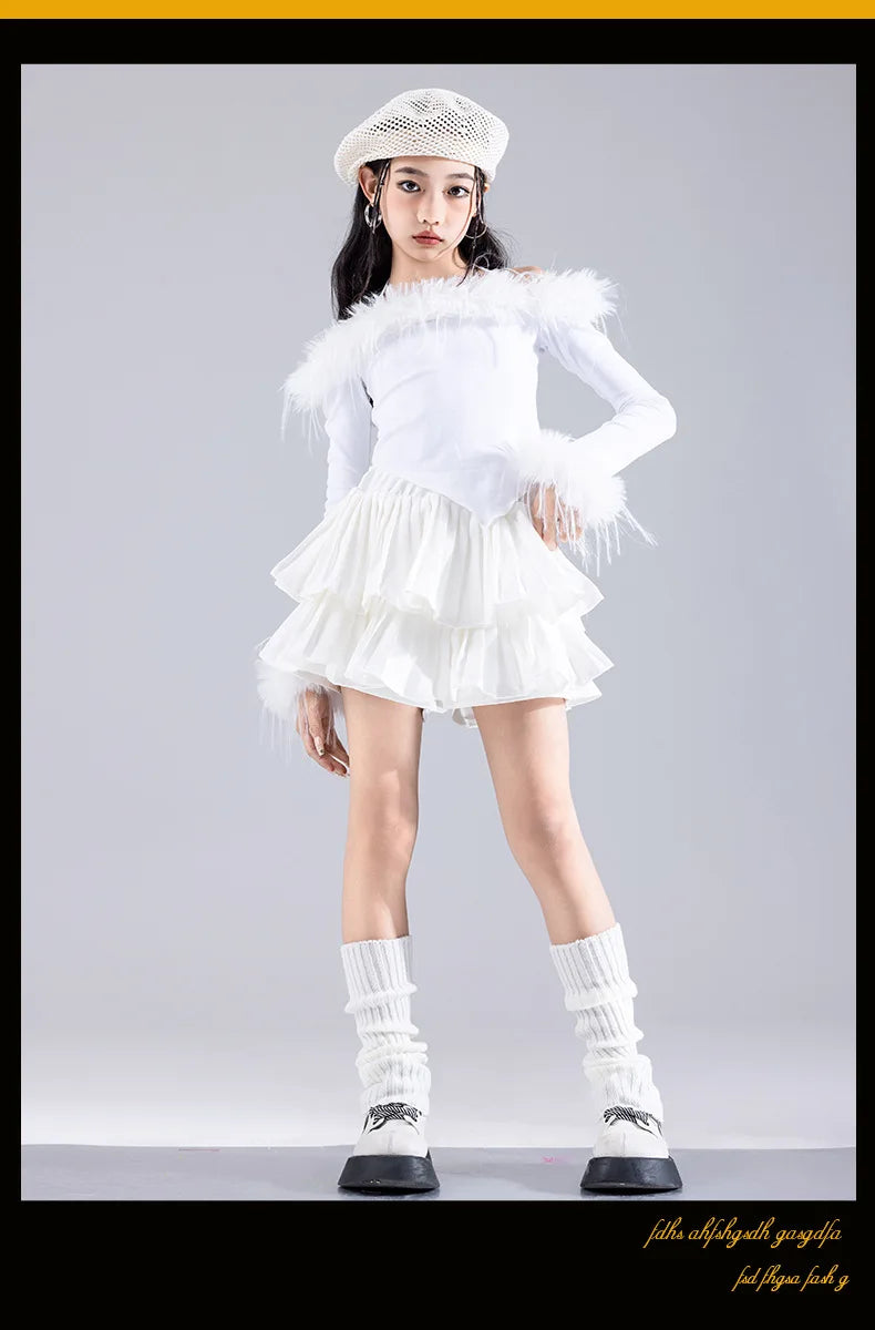 Girls Jazz Dance Performance Suit Kids Hip Hop Stage Wear Kpop Fashion Clothes White Coat Jacket White Pants Steetwear otakupop.store