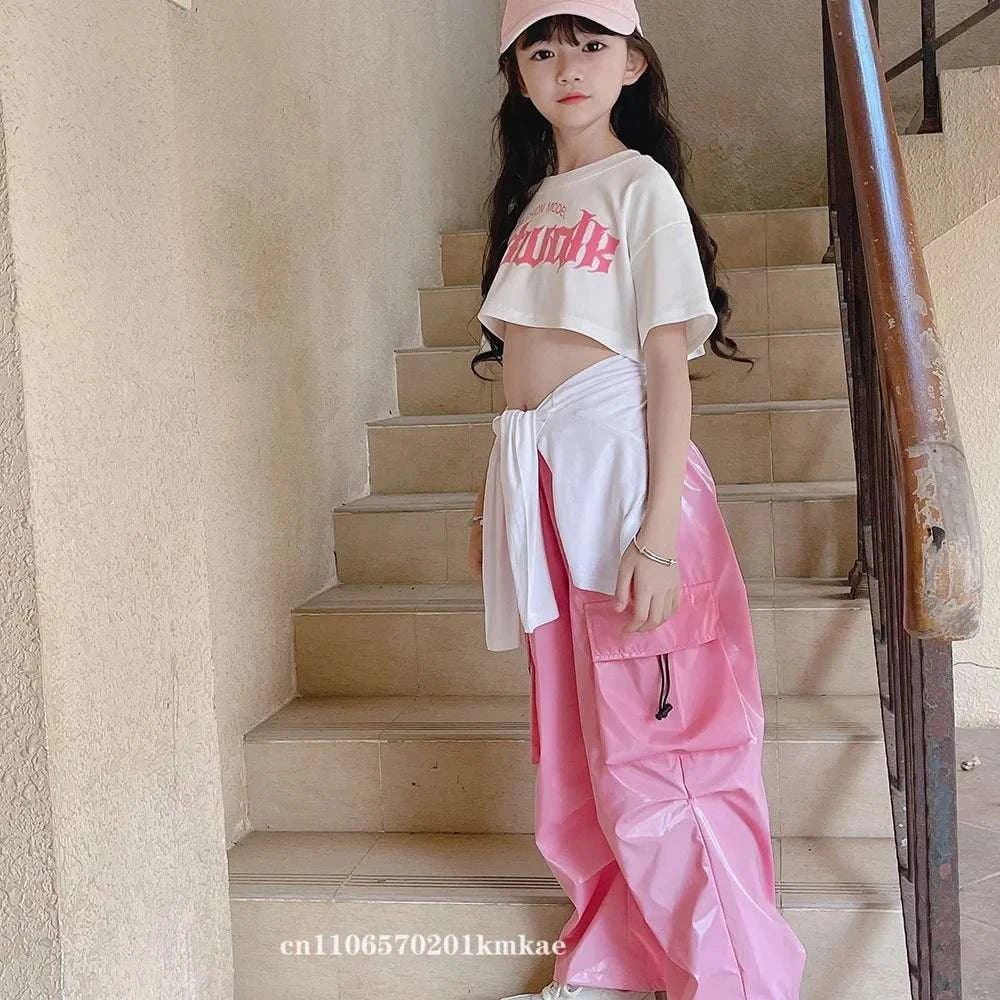 Jazz Dance Clothes For Girls Kpop Outfit Hip Hop Performance Wear Pink Shuffle Pants Kid Street Dance Show Fashion Suit New otakupop.store