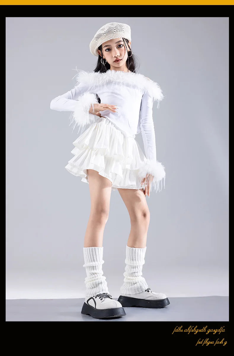 Girls Jazz Dance Performance Suit Kids Hip Hop Stage Wear Kpop Fashion Clothes White Coat Jacket White Pants Steetwear otakupop.store