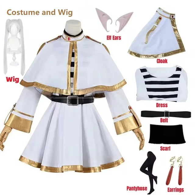 Sousou No Frieren Cosplay Costume Wig Shoes Anime Figures Magician Dress Elf Ear Halloween Party Charistmas for Women otakupop.store