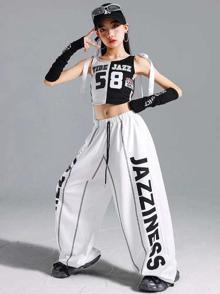 Hip Hop Girls One-shoulder Crop Top ‌Balloon Skirt Cargo Pants Children Streetwear Girl Group Costumes Kids K-pop Clothes Sets otakupop.store