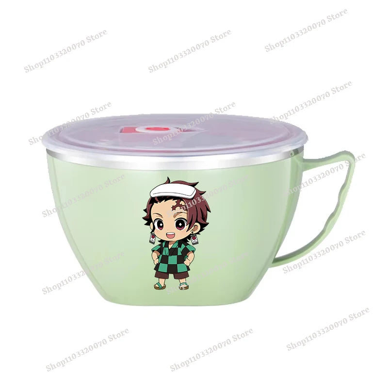 Demon Slayer Kimetsu No Yaiba Stainless Steel Bowl with Handle Anime Anti Scalding Instant Noodles Mixing Bowl Kitchen Tableware otakupop.store