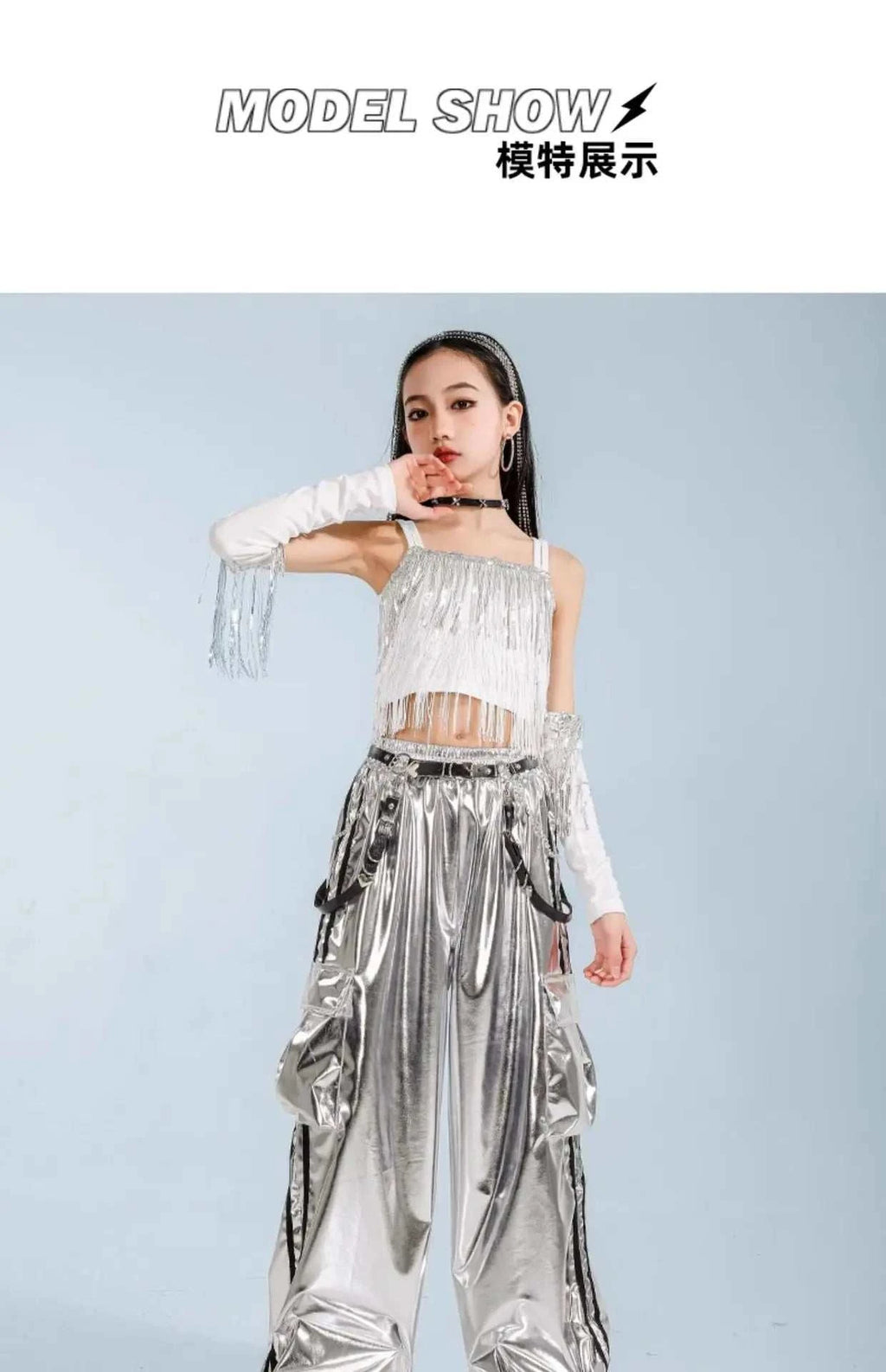 Hip Hop Clothing Girl Crop Sequined T-shirts Girls White Pants K-pop Hot Shorts Kids Streetwear Child Jazz Dance Clothes Set otakupop.store