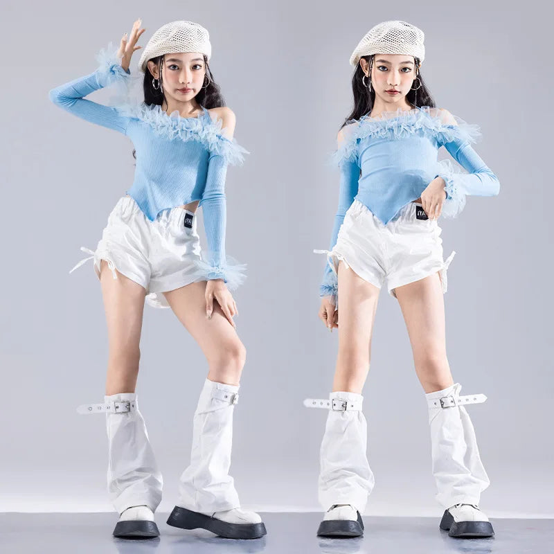 Girls K-pop Elegant Crop Top Cargo Pants Children Hip Hop Jazz Dance Shorts Kids Sweet Streetwear Costume Princess Clothes Sets otakupop.store