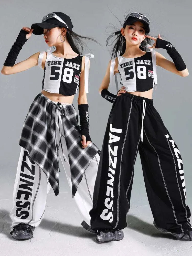 Hip Hop Girls One-shoulder Crop Top ‌Balloon Skirt Cargo Pants Children Streetwear Girl Group Costumes Kids K-pop Clothes Sets otakupop.store