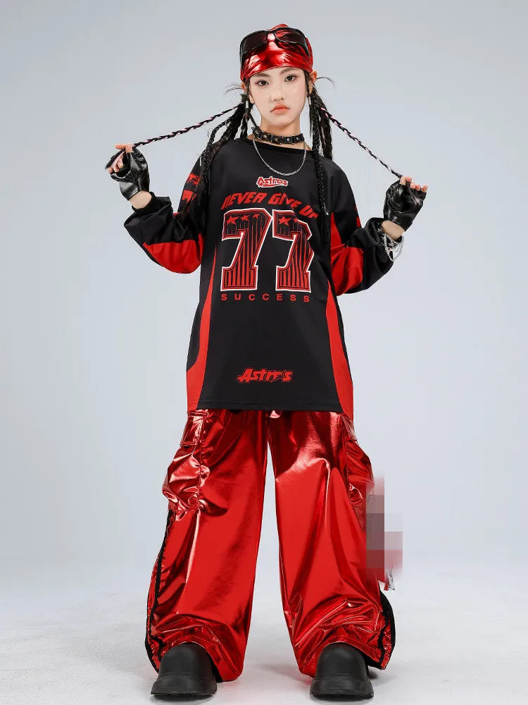 Boys Hip Hop Sweatshirt Shiny Vest Street Dance Cargo Pants Girls K-pop Clothes Set Kid Hip Hop Jazz Costume Children Streetwear otakupop.store