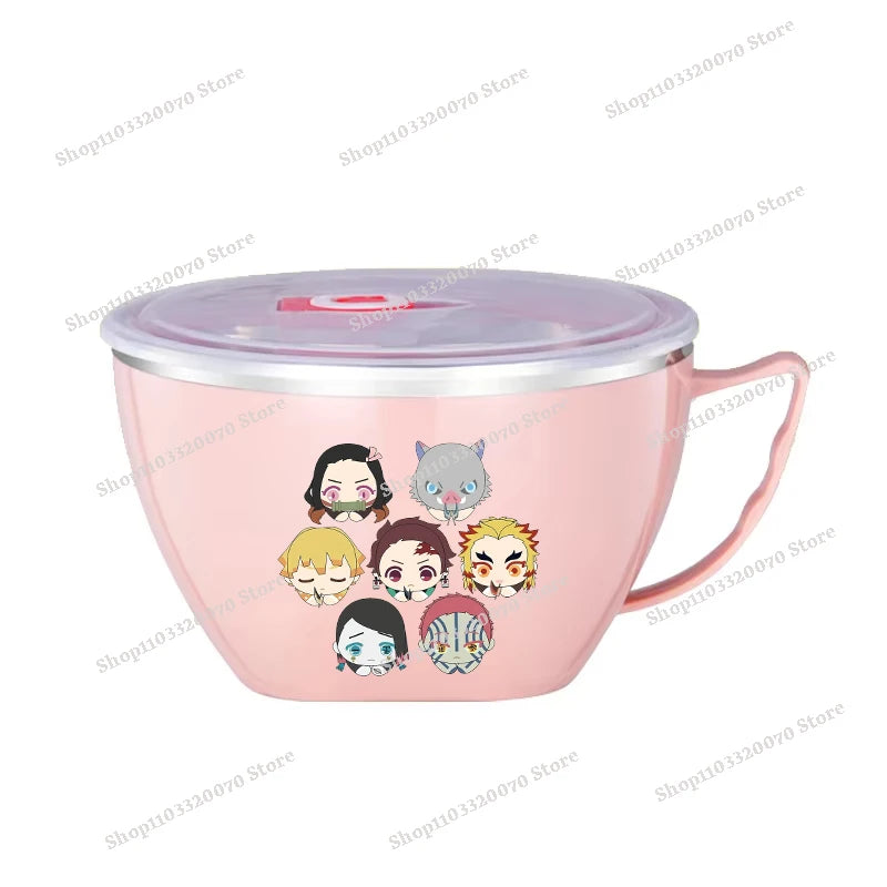 Demon Slayer Kimetsu No Yaiba Stainless Steel Bowl with Handle Anime Anti Scalding Instant Noodles Mixing Bowl Kitchen Tableware otakupop.store