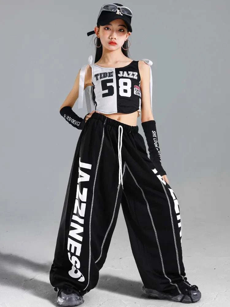 Hip Hop Girls One-shoulder Crop Top ‌Balloon Skirt Cargo Pants Children Streetwear Girl Group Costumes Kids K-pop Clothes Sets otakupop.store