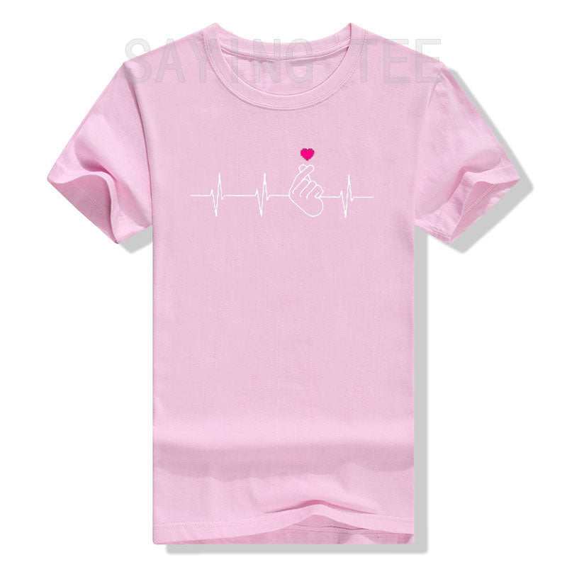 T-shirt K-Pop manche courte cœur mains signe doigt cœur style coréen coton polyester pour femmes
