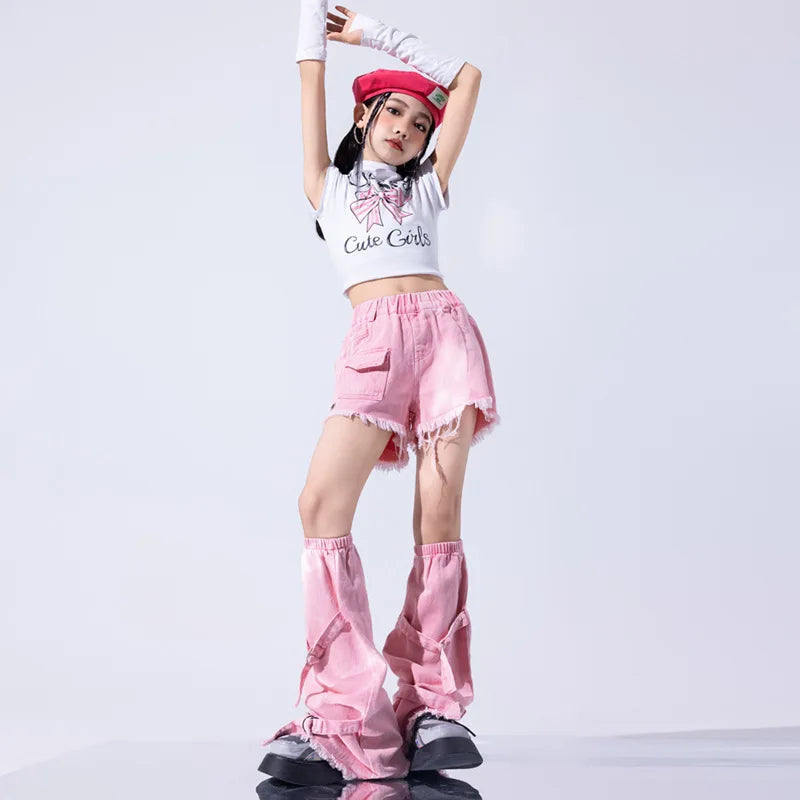 Girls Jazz Dance Performance Suit Kids Hip Hop Stage Wear Kpop Fashion Clothes White Coat Jacket White Pants Steetwear otakupop.store