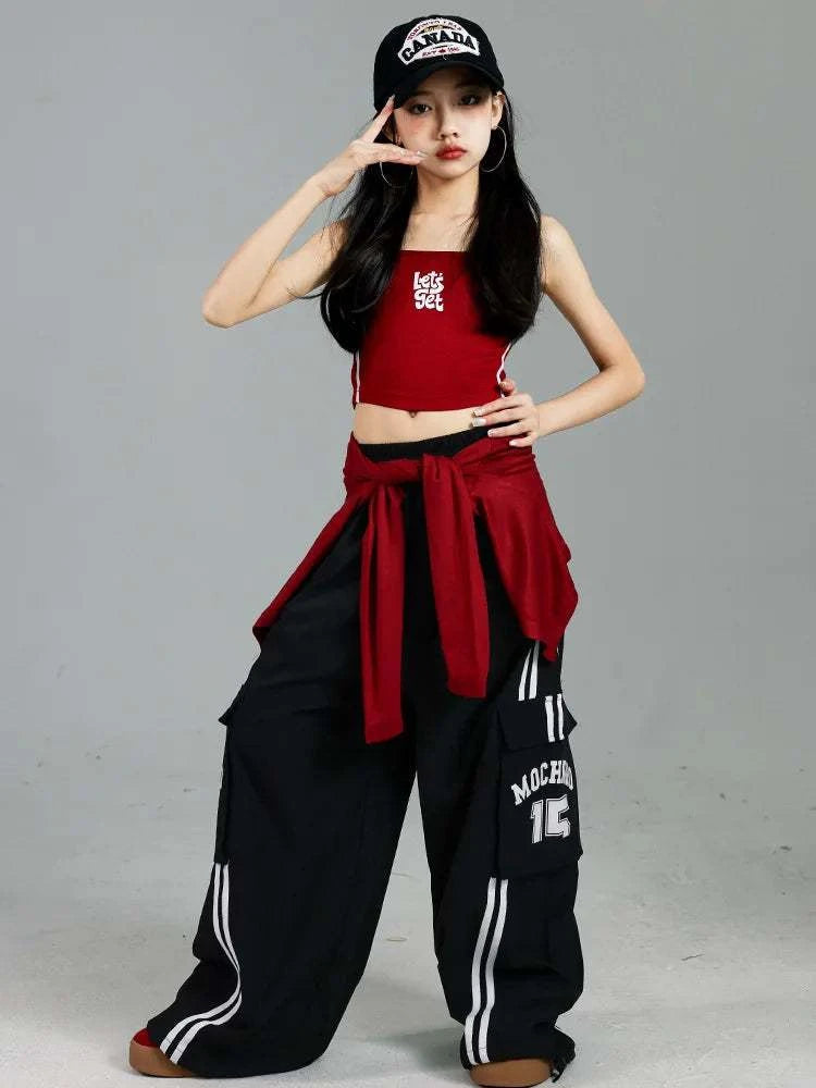 Girls K-pop Crop Top Joggers Cargo Pants Children Hip Hop Streetwear Girl Group Clothes Sets Kids Street Dance Jazz Costumes otakupop.store