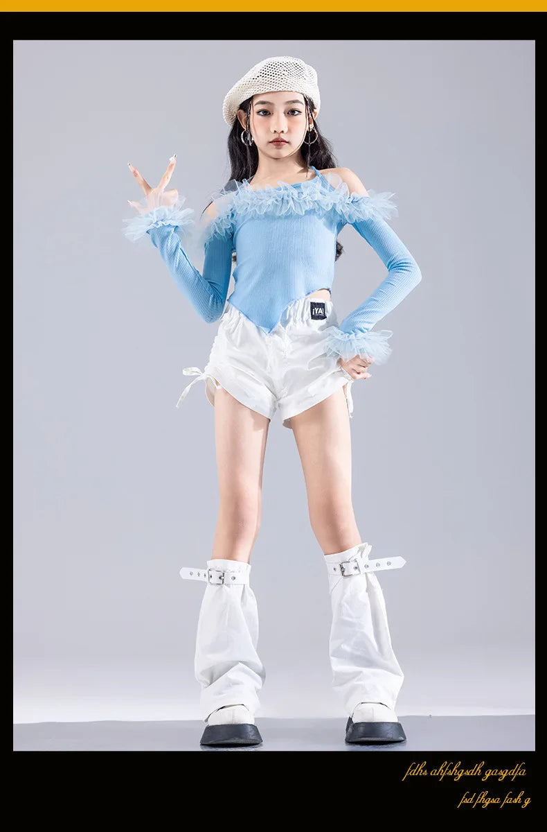 Girls K-pop Elegant Crop Top Cargo Pants Children Hip Hop Jazz Dance Shorts Kids Sweet Streetwear Costume Princess Clothes Sets otakupop.store