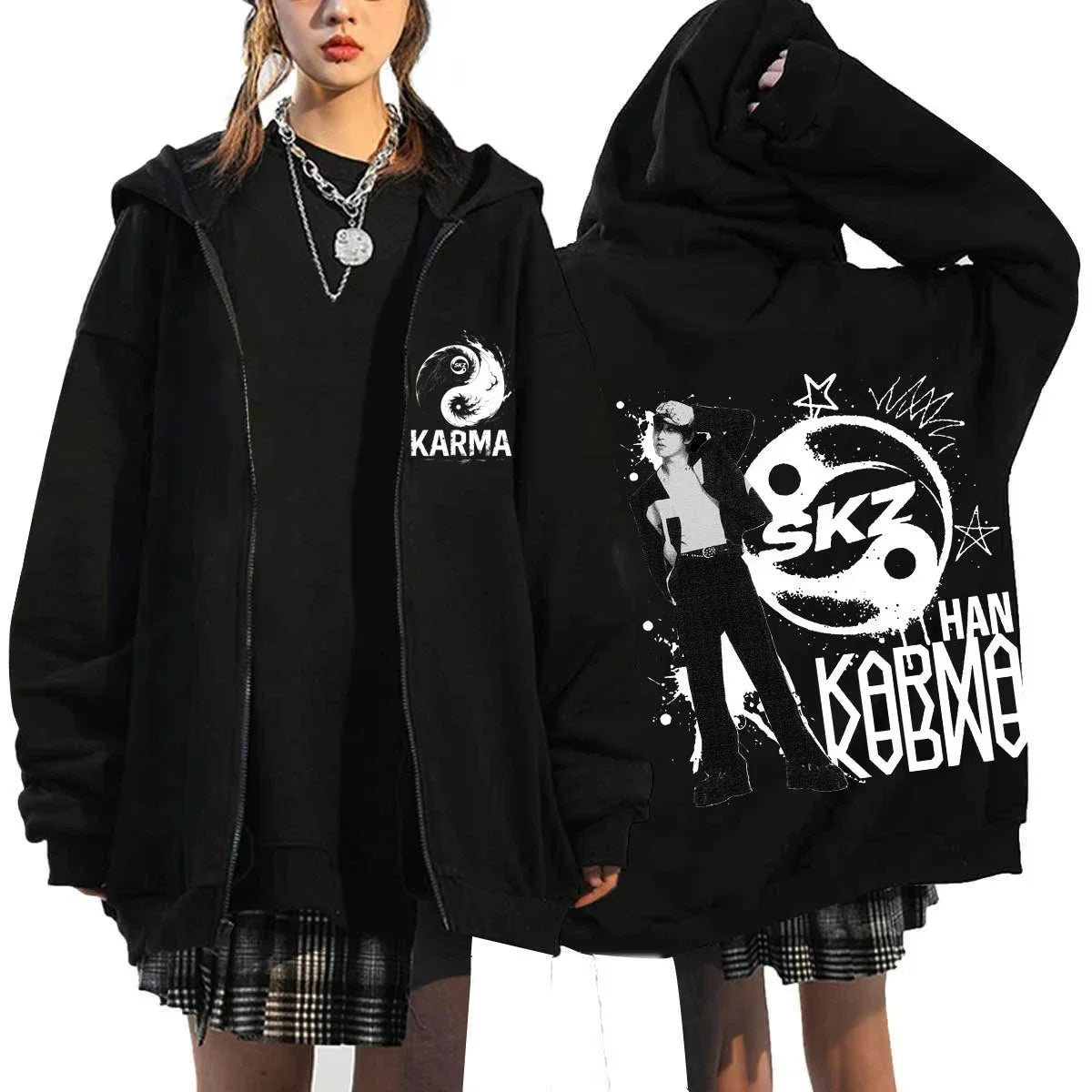 KPOP The 4th Album KARMA FELIX HAN BANGCHAN CHANGBIN HYUNJIN SEUNGMIN LEE KNOW Zip Up Women/Men Hoodie Sweatshirt Couple Clothes otakupop.store