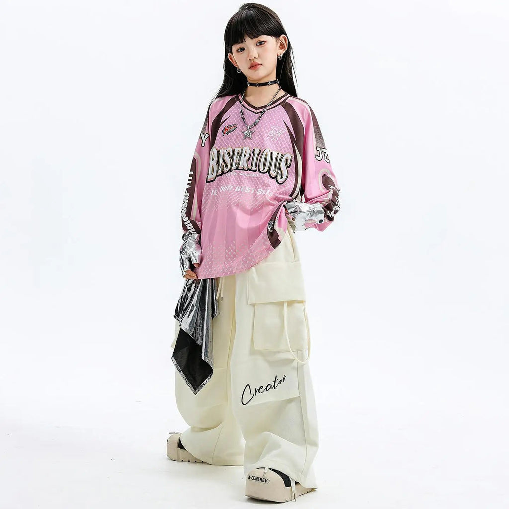 Girls K-pop Elegant Crop Top Cargo Pants Children Hip Hop Jazz Dance Shorts Kids Sweet Streetwear Costume Princess Clothes Sets otakupop.store