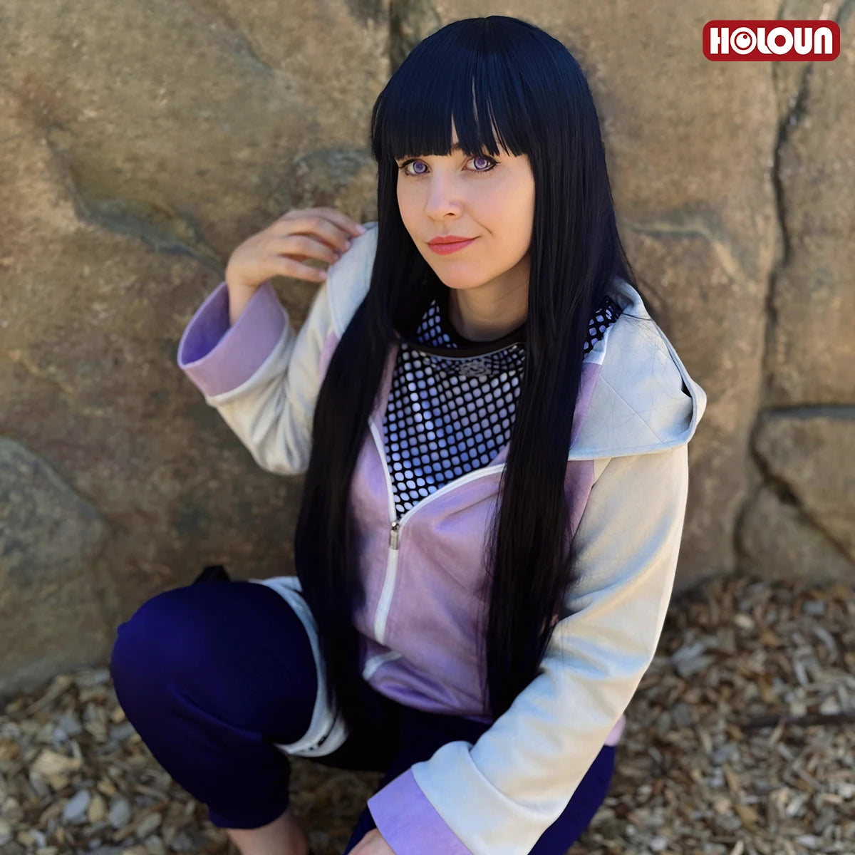 HOLOUN Anime Hyuga Hinata Cosplay Costume Wig Tracksuit Pants Fish Net Top Leg Pouch Cos Convention Daily Wear Gift otakupop.store