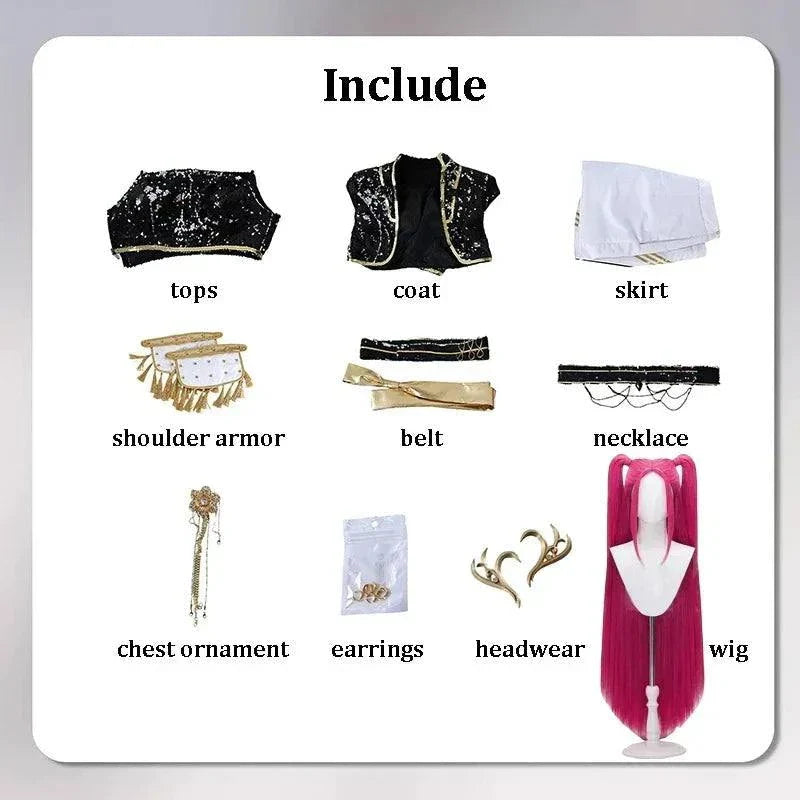 Femme en costume cosplay Rumi Zoey Demon Hunters K-pop avec perruque et tenue complète tailles XS à XXXL et enfants 110-150