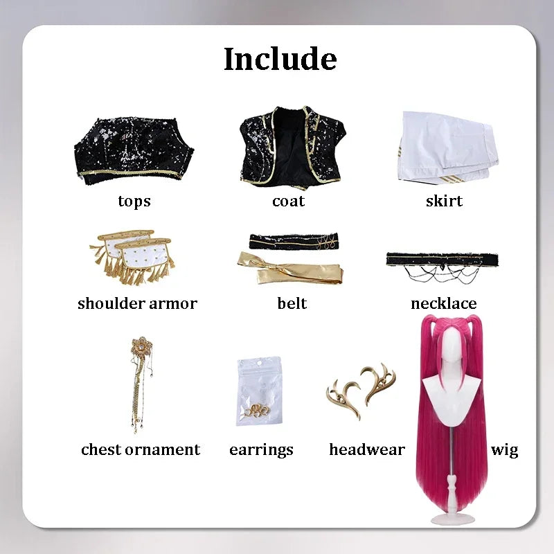 Rumi Zoey Mira Cosplay KPop Demon Hunters Cosplay Costume Wig Women Black Golden Suit Halloween Party Role Playing Outfit otakupop.store