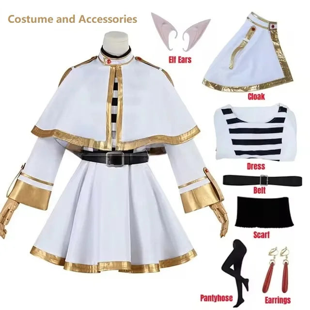 Sousou No Frieren Cosplay Costume Wig Shoes Anime Figures Magician Dress Elf Ear Halloween Party Charistmas for Women otakupop.store