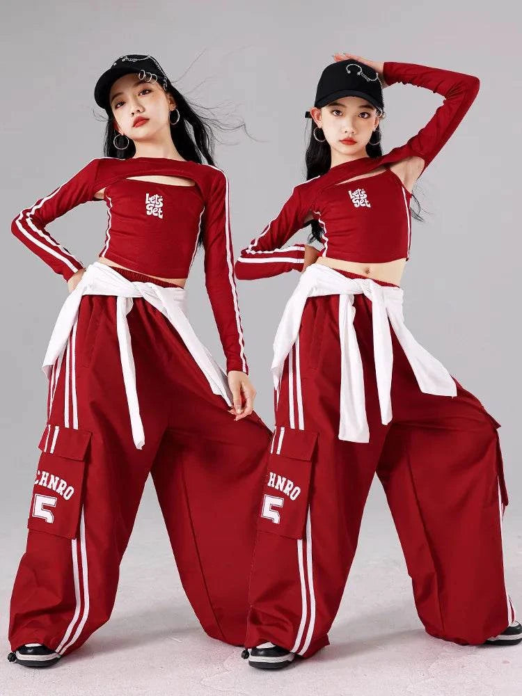 Girls K-pop Crop Top Joggers Cargo Pants Children Hip Hop Streetwear Girl Group Clothes Sets Kids Street Dance Jazz Costumes otakupop.store