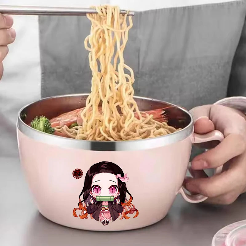 Demon Slayer Kimetsu No Yaiba Stainless Steel Bowl with Handle Anime Anti Scalding Instant Noodles Mixing Bowl Kitchen Tableware otakupop.store