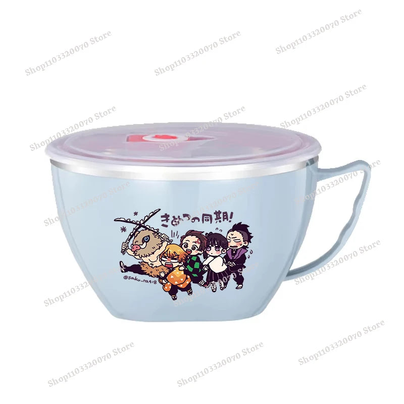 Demon Slayer Kimetsu No Yaiba Stainless Steel Bowl with Handle Anime Anti Scalding Instant Noodles Mixing Bowl Kitchen Tableware otakupop.store