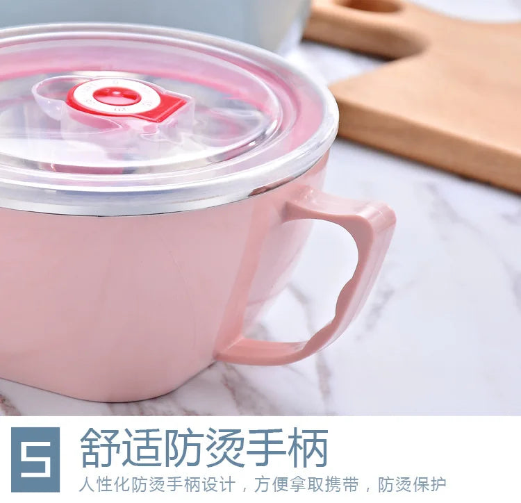 Demon Slayer Kimetsu No Yaiba Stainless Steel Bowl with Handle Anime Anti Scalding Instant Noodles Mixing Bowl Kitchen Tableware otakupop.store