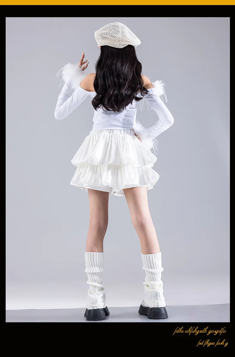 Girls Jazz Dance Performance Suit Kids Hip Hop Stage Wear Kpop Fashion Clothes White Coat Jacket White Pants Steetwear otakupop.store