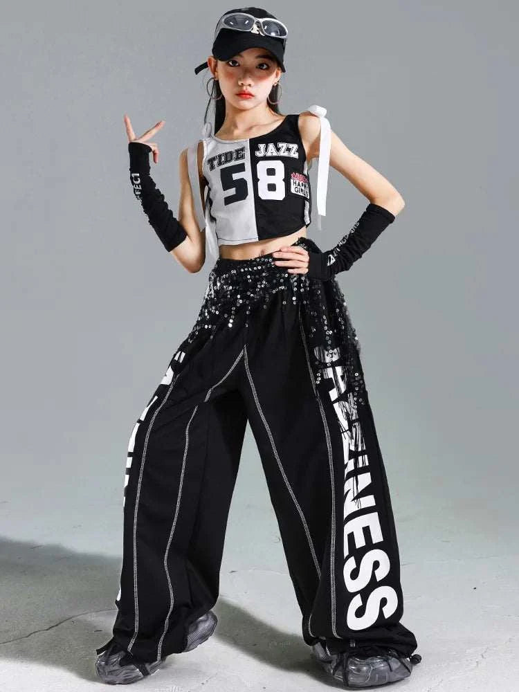 Hip Hop Girls One-shoulder Crop Top ‌Balloon Skirt Cargo Pants Children Streetwear Girl Group Costumes Kids K-pop Clothes Sets otakupop.store