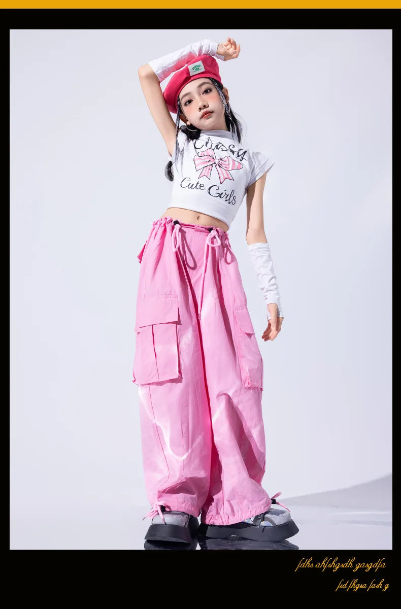 Girls K-pop Elegant Crop Top Cargo Pants Children Hip Hop Jazz Dance Shorts Kids Sweet Streetwear Costume Princess Clothes Sets otakupop.store