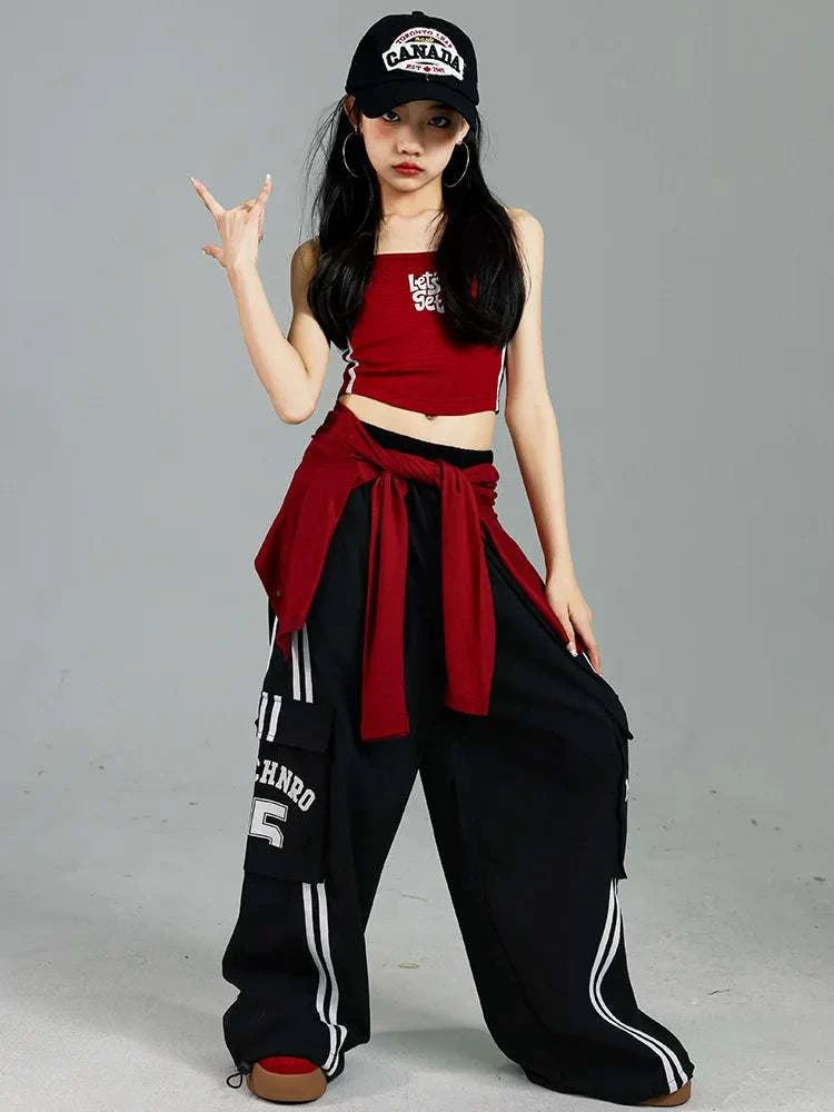 Girls K-pop Crop Top Joggers Cargo Pants Children Hip Hop Streetwear Girl Group Clothes Sets Kids Street Dance Jazz Costumes otakupop.store
