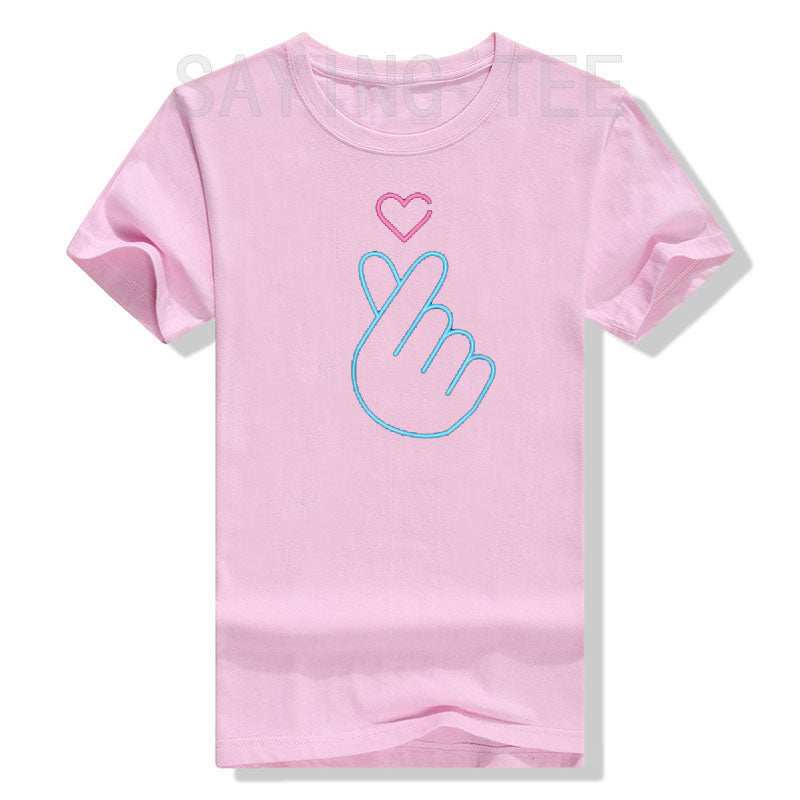 T-shirt K-Pop femme manche courte cœur doigt fashion coréen coton polyester