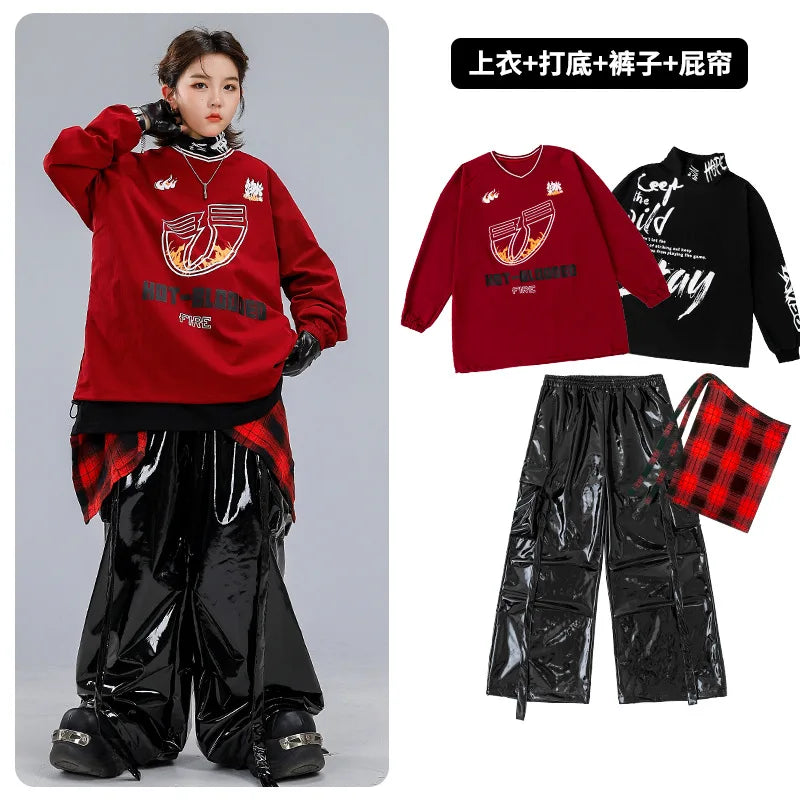 Boys Hip Hop Sweatshirt Shiny Vest Street Dance Cargo Pants Girls K-pop Clothes Set Kid Hip Hop Jazz Costume Children Streetwear otakupop.store