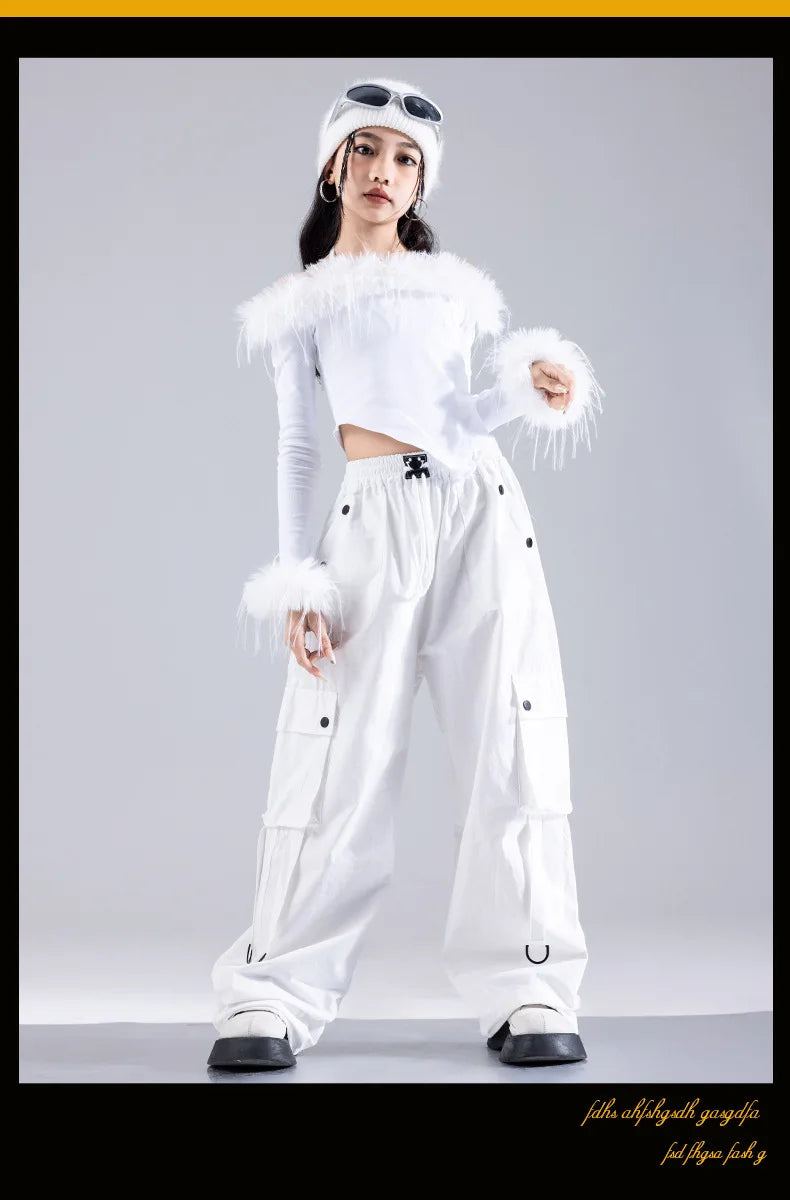 Girls K-pop Elegant Crop Top Cargo Pants Children Hip Hop Jazz Dance Shorts Kids Sweet Streetwear Costume Princess Clothes Sets otakupop.store