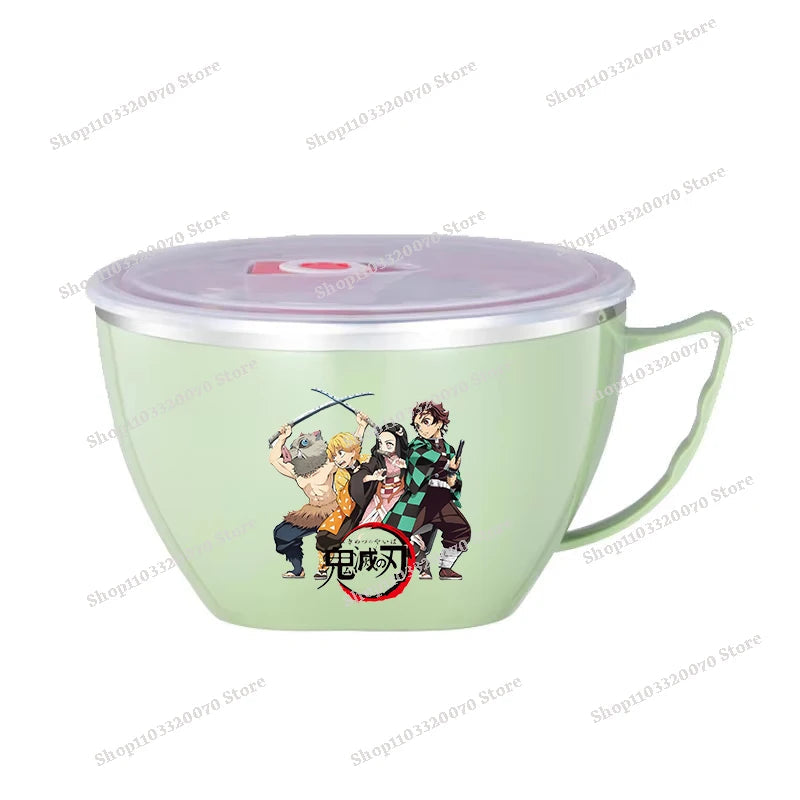 Demon Slayer Kimetsu No Yaiba Stainless Steel Bowl with Handle Anime Anti Scalding Instant Noodles Mixing Bowl Kitchen Tableware otakupop.store