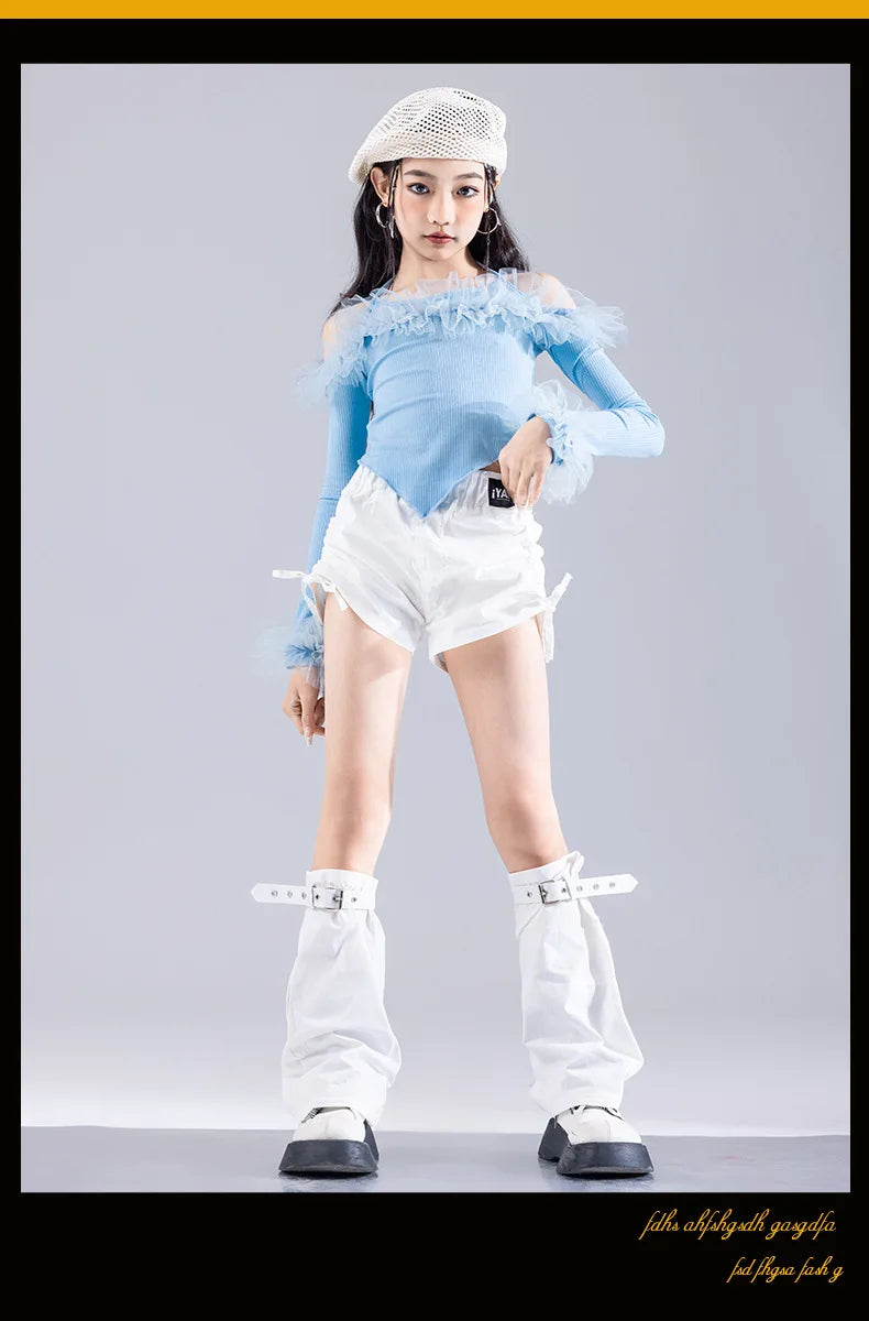 Girls K-pop Elegant Crop Top Cargo Pants Children Hip Hop Jazz Dance Shorts Kids Sweet Streetwear Costume Princess Clothes Sets otakupop.store