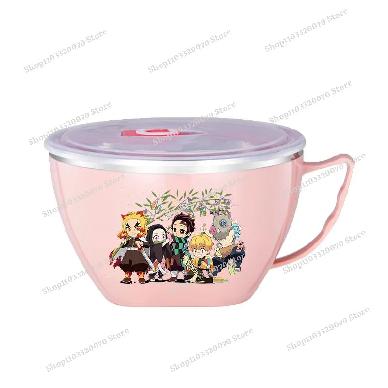 Demon Slayer Kimetsu No Yaiba Stainless Steel Bowl with Handle Anime Anti Scalding Instant Noodles Mixing Bowl Kitchen Tableware otakupop.store