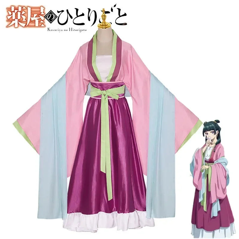 2026 New Maomao Cosplay Costume Wig Anime The Apothecary Diaries Pink Dress Halloween Party for Women otakupop.store