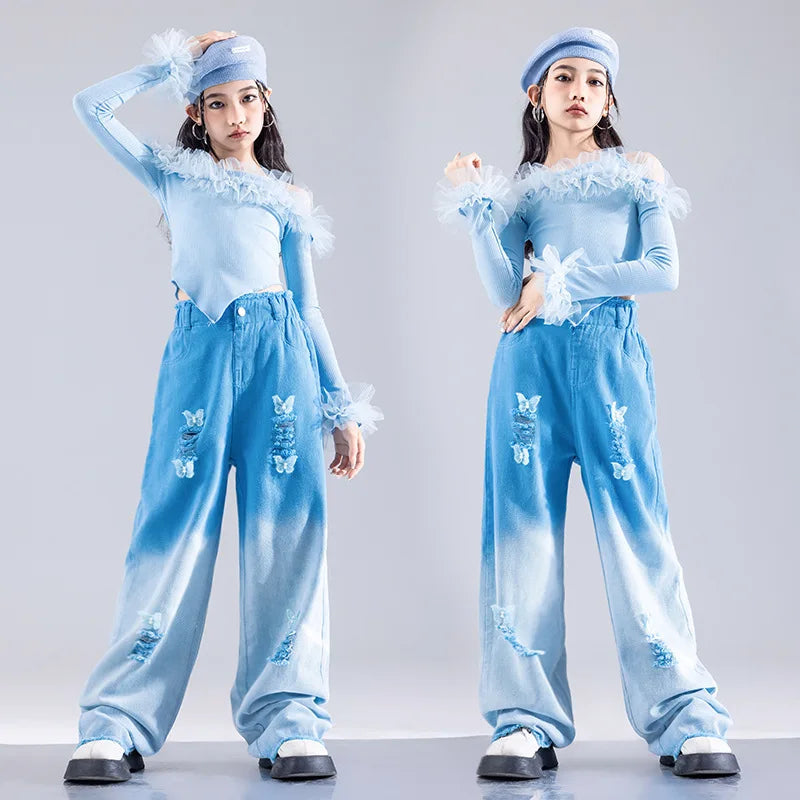 Girls K-pop Elegant Crop Top Cargo Pants Children Hip Hop Jazz Dance Shorts Kids Sweet Streetwear Costume Princess Clothes Sets otakupop.store