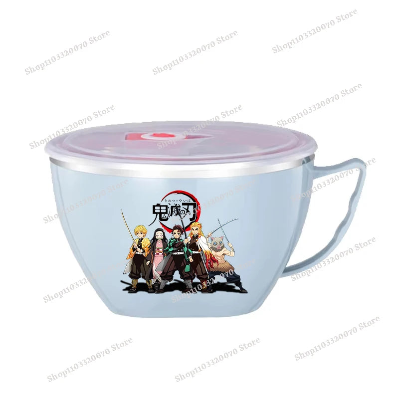 Demon Slayer Kimetsu No Yaiba Stainless Steel Bowl with Handle Anime Anti Scalding Instant Noodles Mixing Bowl Kitchen Tableware otakupop.store