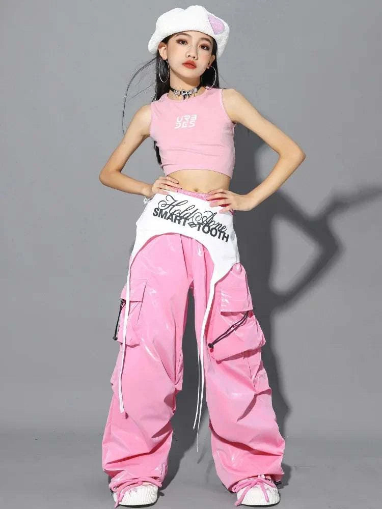 Jazz Dance Clothes For Girls Kpop Outfit Hip Hop Performance Wear Pink Shuffle Pants Kid Street Dance Show Fashion Suit New otakupop.store