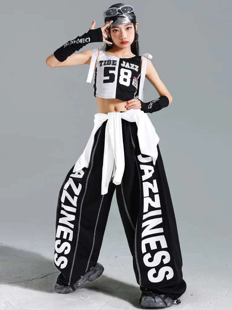 Hip Hop Girls One-shoulder Crop Top ‌Balloon Skirt Cargo Pants Children Streetwear Girl Group Costumes Kids K-pop Clothes Sets otakupop.store