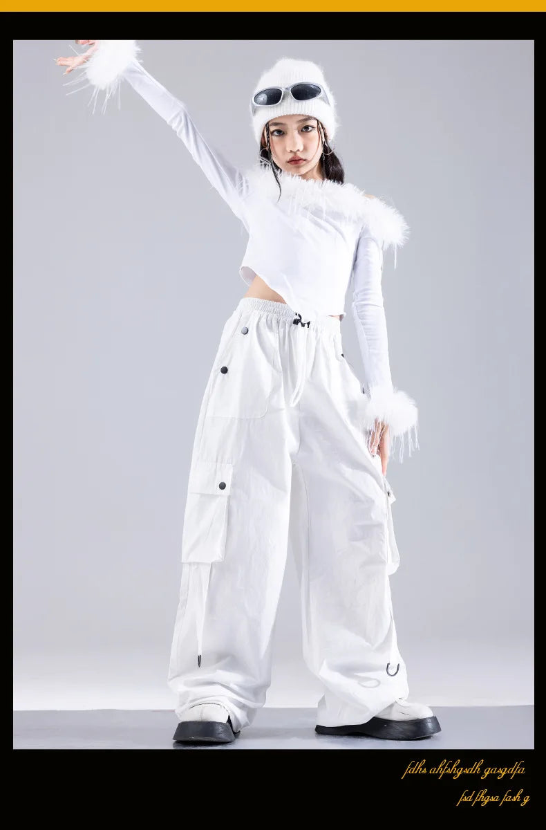Girls K-pop Elegant Crop Top Cargo Pants Children Hip Hop Jazz Dance Shorts Kids Sweet Streetwear Costume Princess Clothes Sets otakupop.store