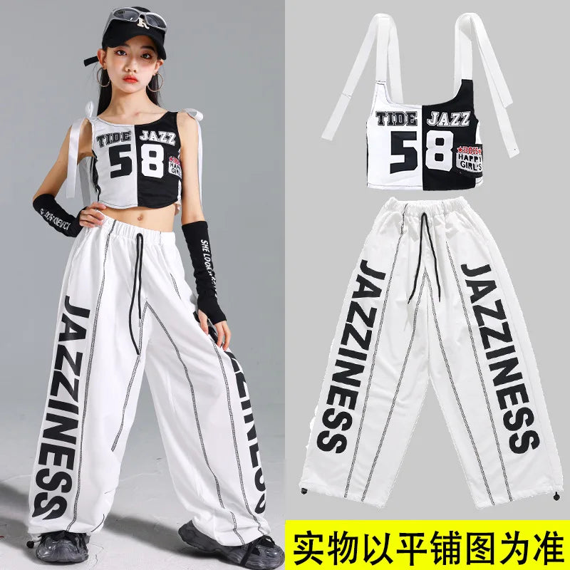 Hip Hop Girls One-shoulder Crop Top ‌Balloon Skirt Cargo Pants Children Streetwear Girl Group Costumes Kids K-pop Clothes Sets otakupop.store