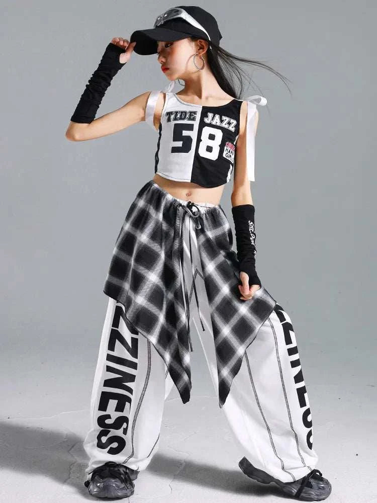 Hip Hop Girls One-shoulder Crop Top ‌Balloon Skirt Cargo Pants Children Streetwear Girl Group Costumes Kids K-pop Clothes Sets otakupop.store