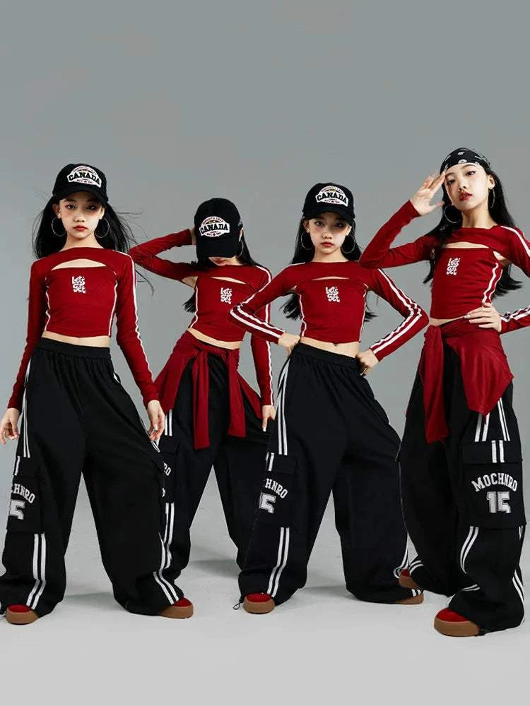 Girls K-pop Crop Top Joggers Cargo Pants Children Hip Hop Streetwear Girl Group Clothes Sets Kids Street Dance Jazz Costumes otakupop.store