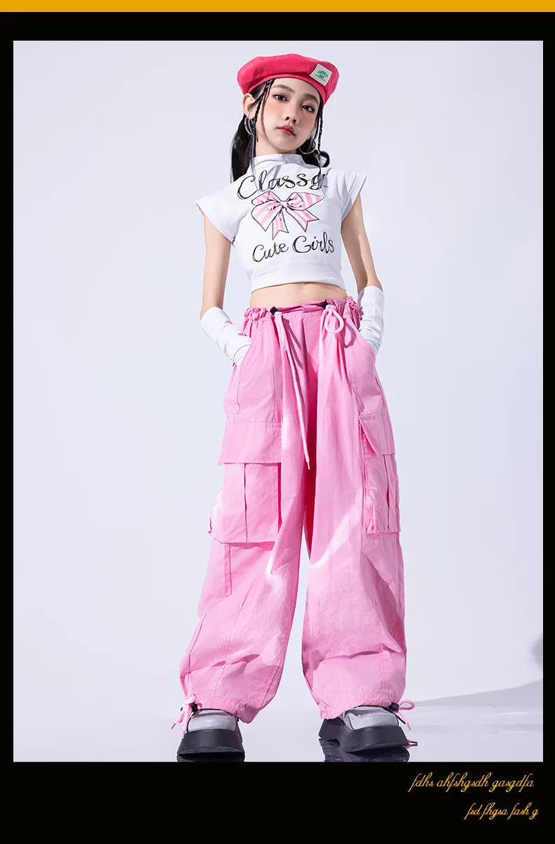 Girls K-pop Elegant Crop Top Cargo Pants Children Hip Hop Jazz Dance Shorts Kids Sweet Streetwear Costume Princess Clothes Sets otakupop.store